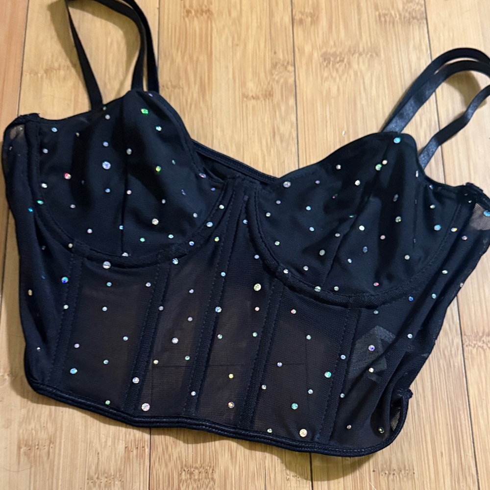 Black Rhinestone Corset Top - Picture 2 of 4